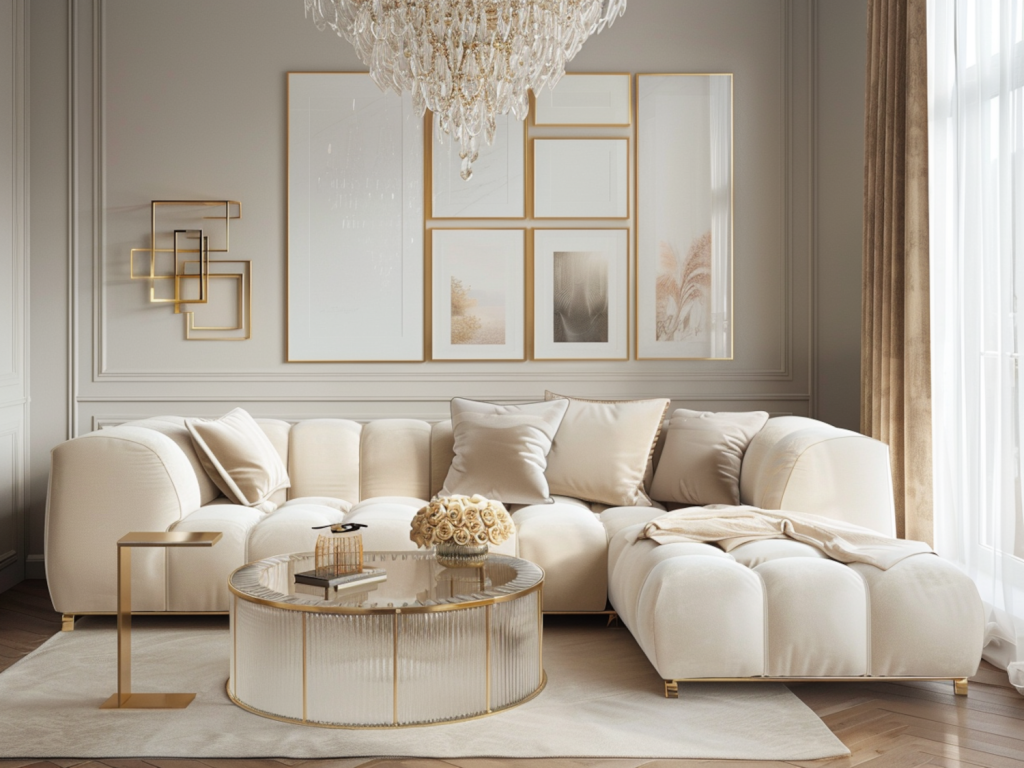 10 inspiracji na urządzenie salonu z modułowymi sofami w stylu glamour