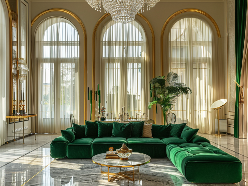 10 inspiracji na urządzenie salonu z modułowymi sofami w stylu glamour