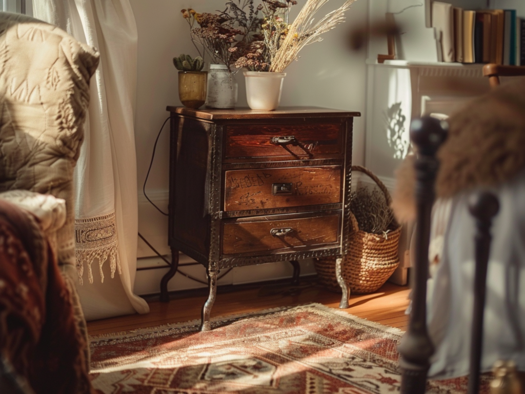 10 przykładów stolików nocnych DIY wykonanych z elementów metalowych