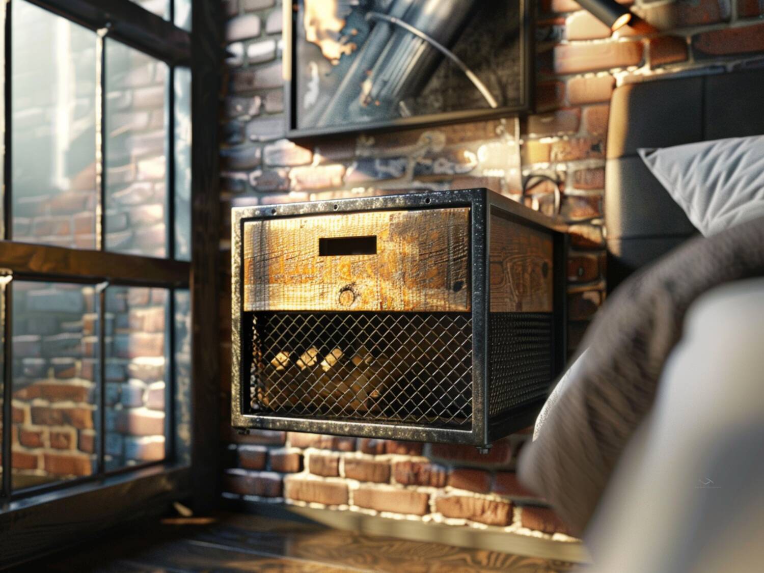 10 przykładów stolików nocnych DIY wykonanych z elementów metalowych