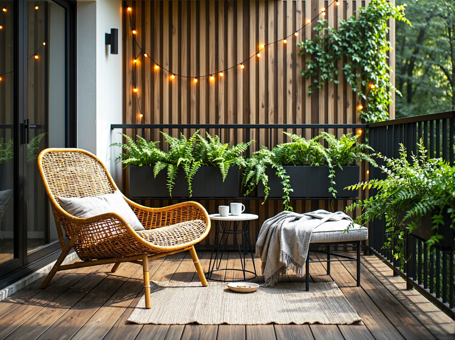 Rattanowy fotel wypoczynkowy w stylu skandynawskim z poduszką