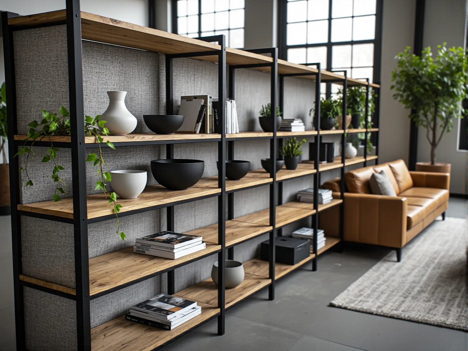 Funkcjonalny czarny regał industrialny na książki i ozdoby