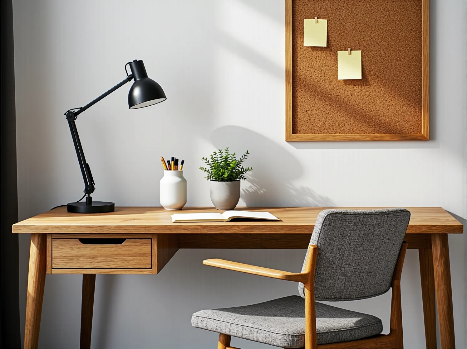 Drewniane meble w oszczędnej aranżacji wnętrza sprzyjającej relaksowi i naturze.