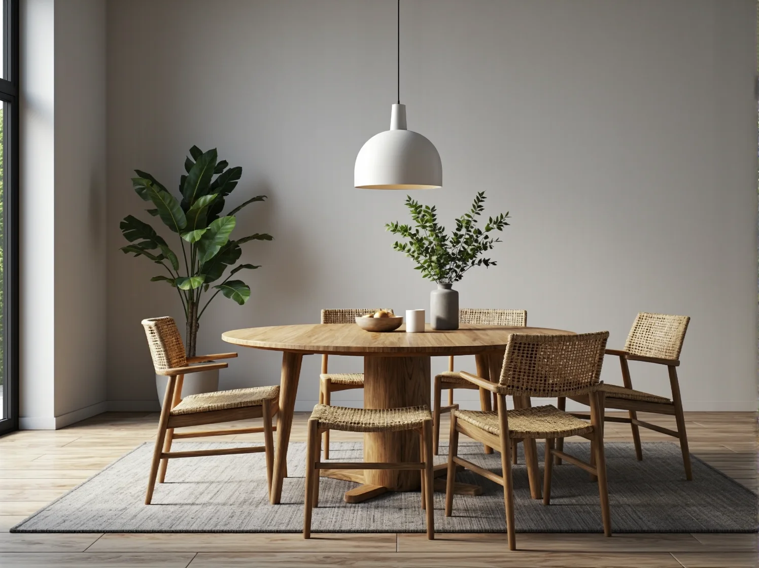 Ekologiczne krzesło i prosta szafka w minimalistycznej sypialni. Zrównoważony dom.