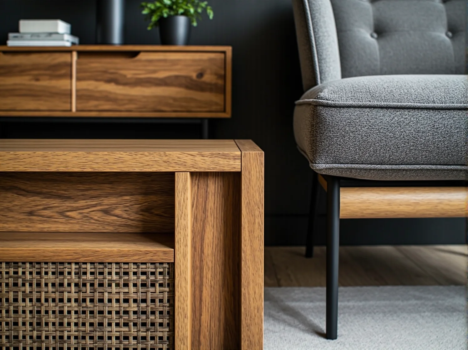 Łączenie różnych elementów mebli modułowych, tworzenie unikalnego układu do pokoju dziennego.