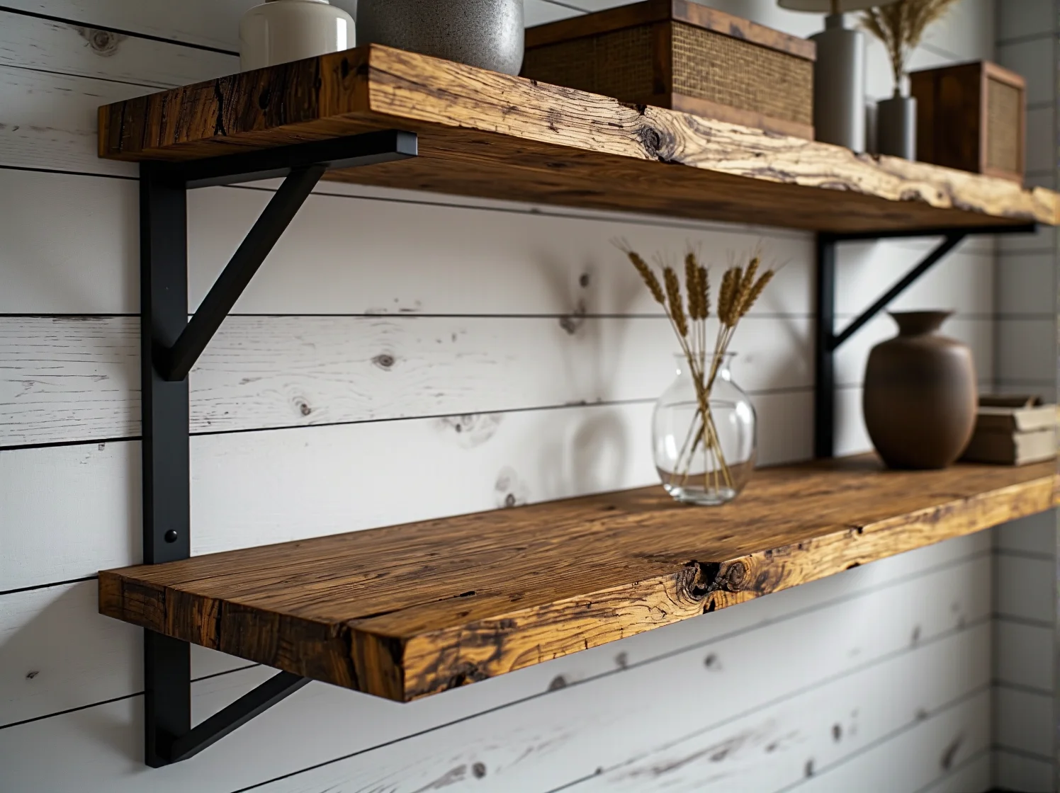 Funkcjonalny regał z naturalnego drewna w stylu rustykalnym