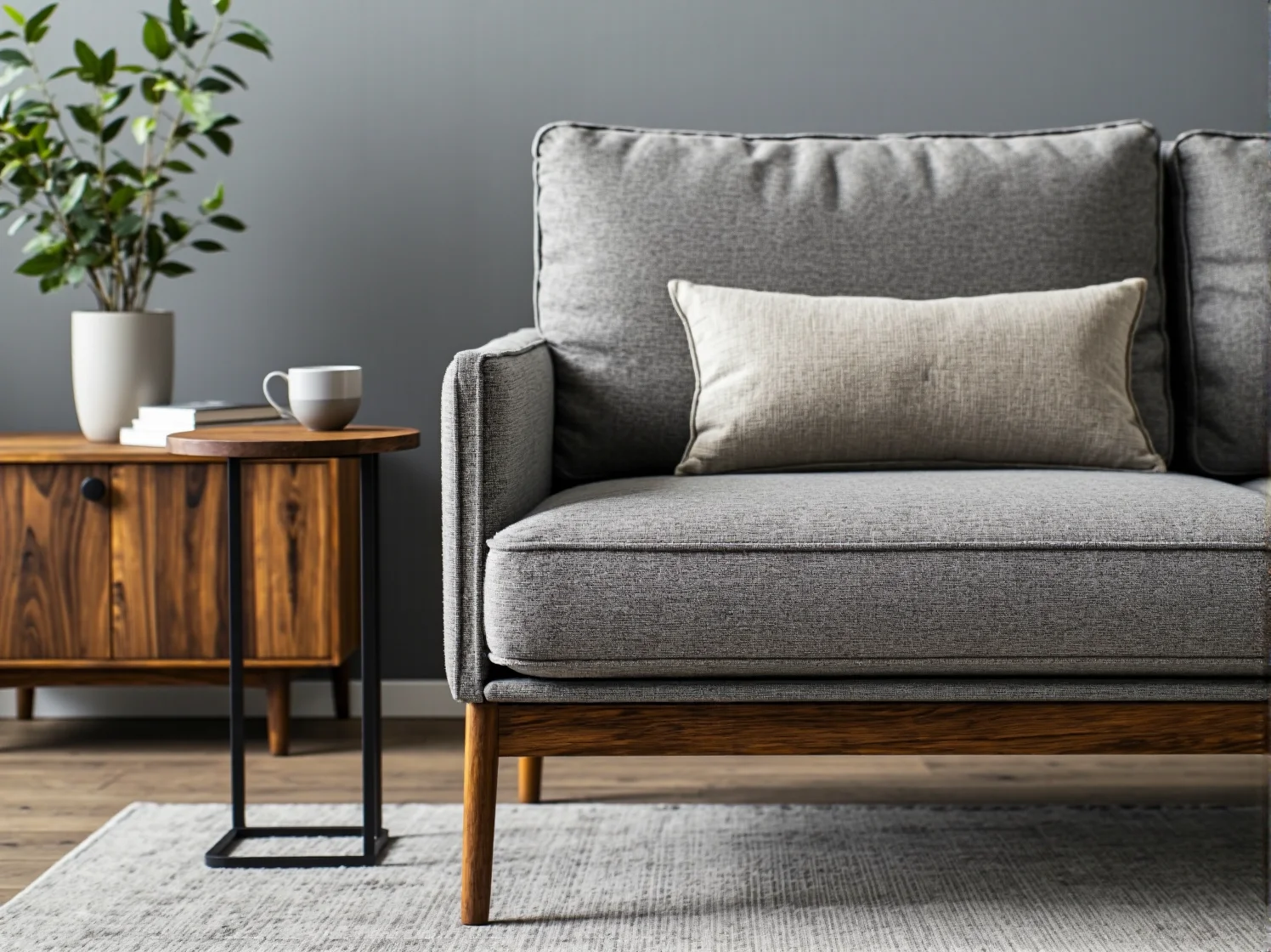 Przestronny salon w stylu amerykańskim z dużymi i masywnymi meblami