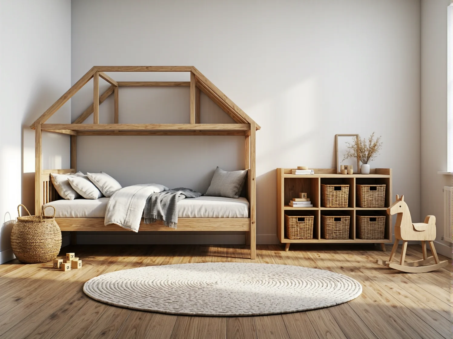 Skandynawskie łóżko dziecięce domek z drewna sosnowego