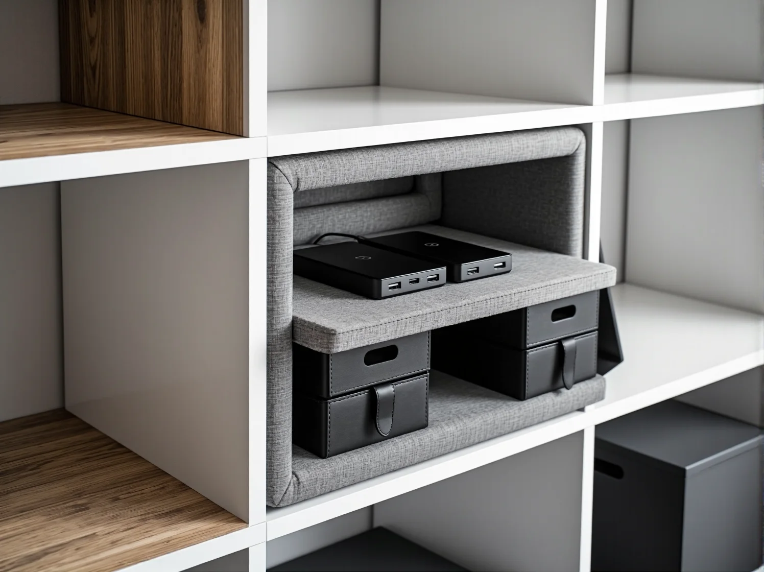 Minimalistyczny regał techniczny ułatwiający organizację kabli