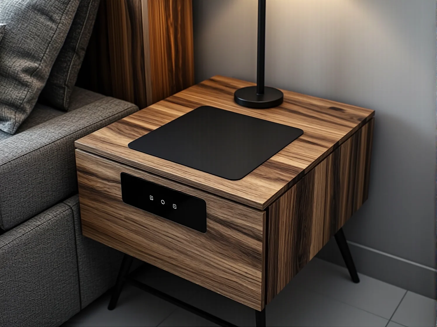 Modułowa sofa z wbudowanym schowkiem, idealna do małych mieszkań i kawalerek.