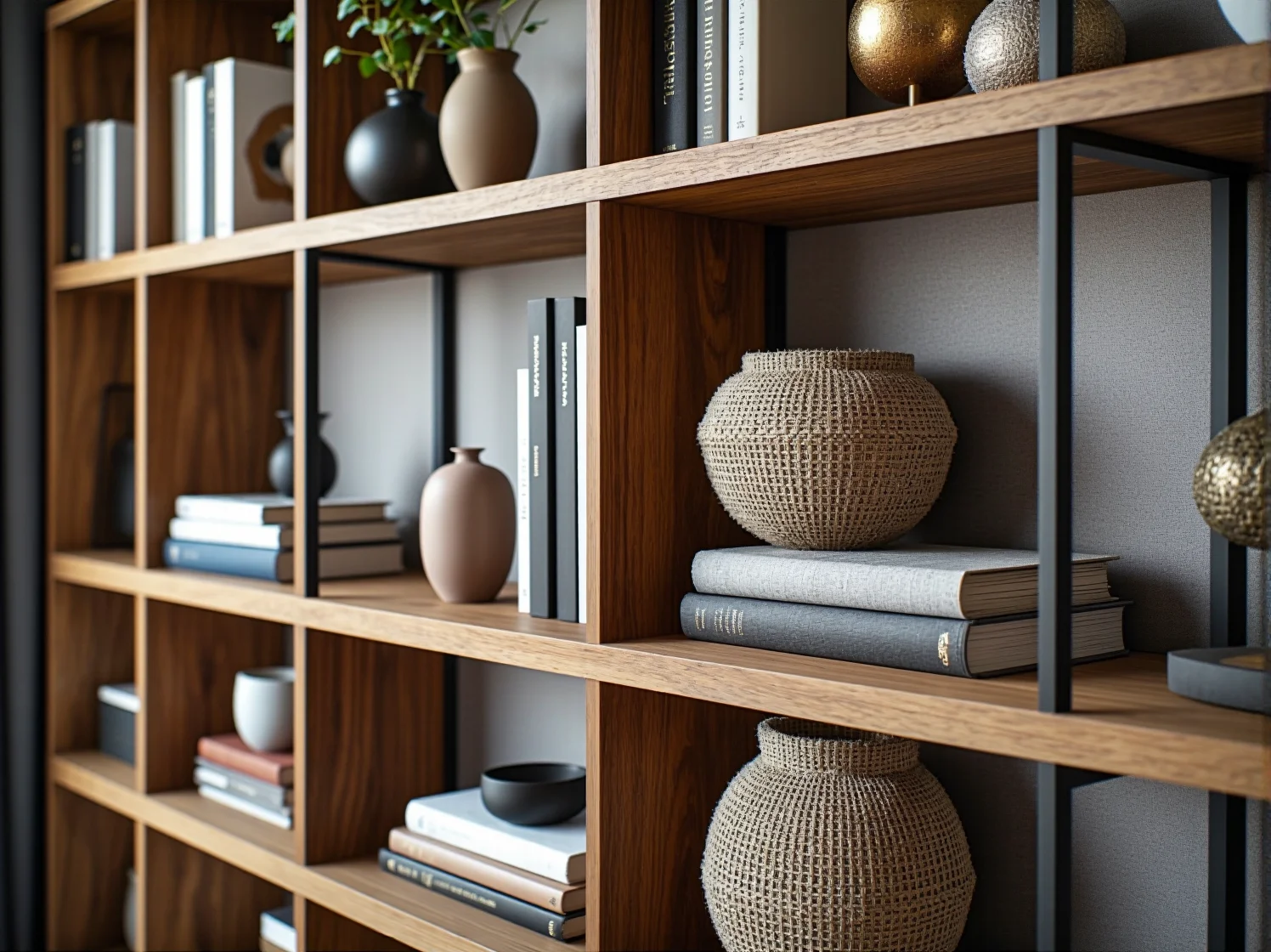 Zbliżenie na modułowe półki ścienne wypełnione roślinami, optymalizacja miejsca w pokoju.