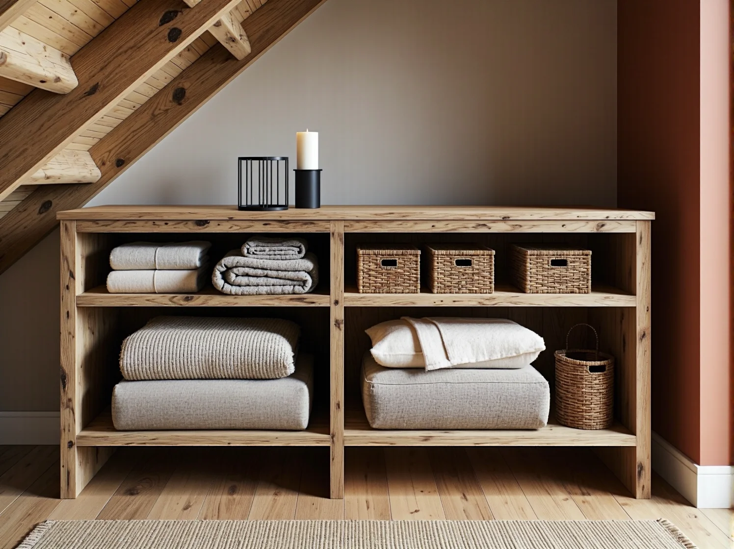 Narożne półki rustykalne oszczędzające miejsce w pokoju