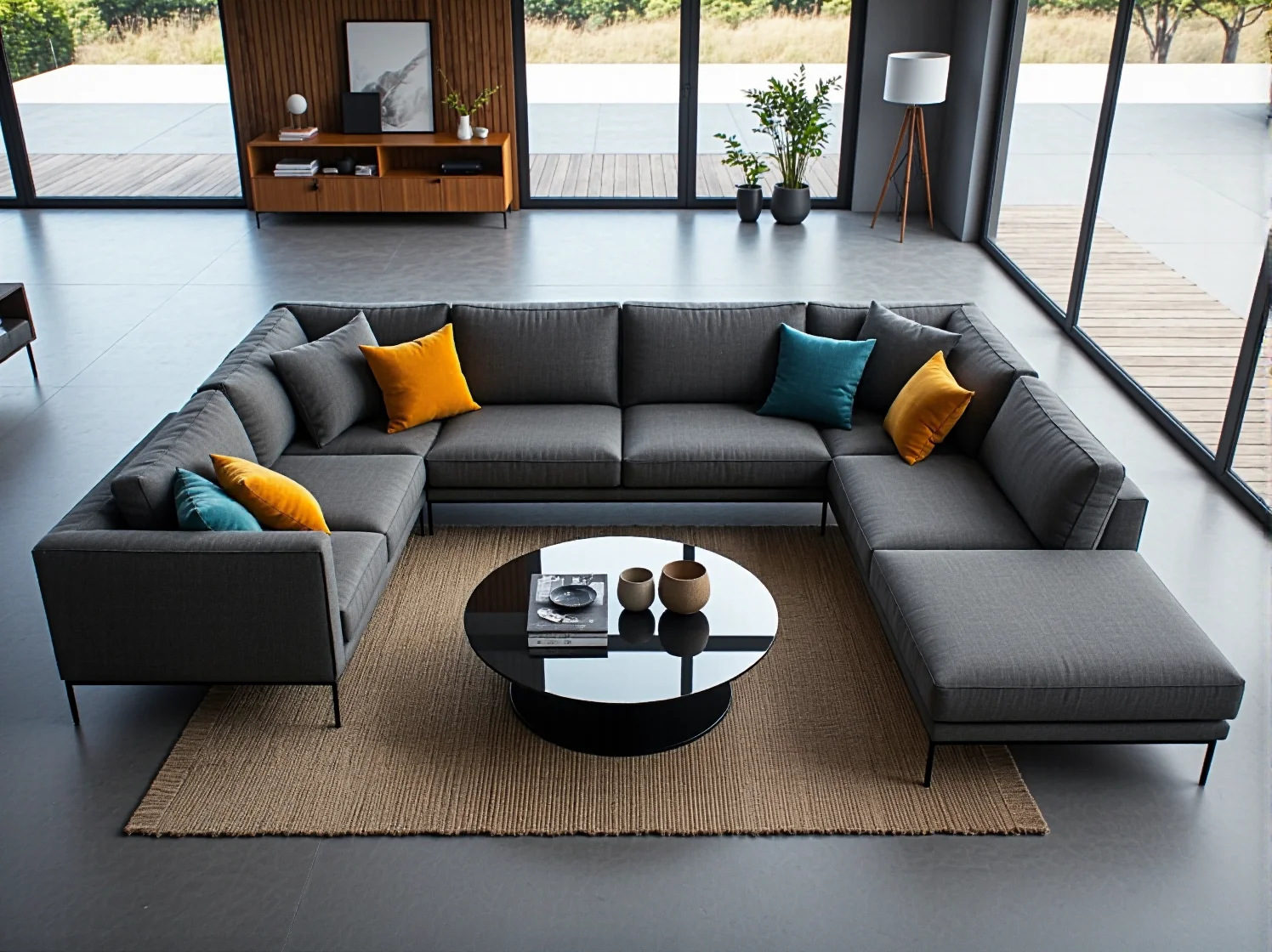 Stylowy narożnik łączący wnętrze salonu ze strefą wypoczynku na świeżym powietrzu