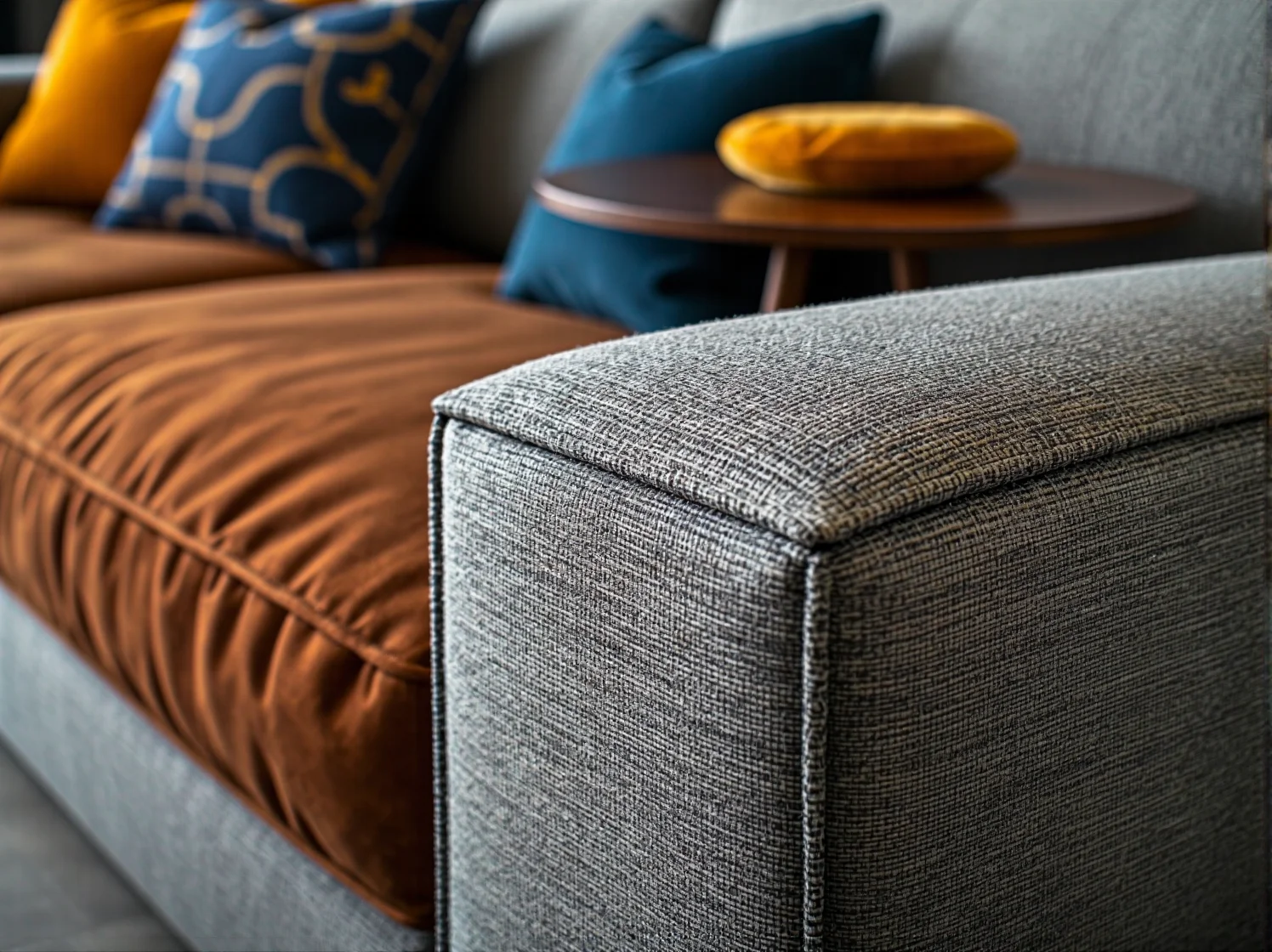 Pikowana welurowa kanapa w eleganckiej aranżacji wnętrza