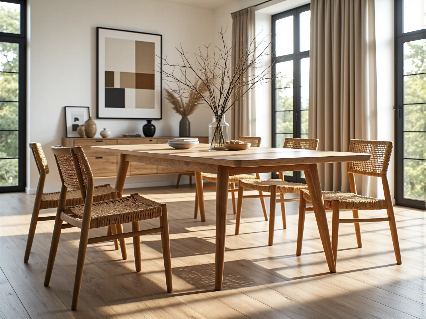 Skandynawski stół drewniany dębowy z prostokątnym blatem na skośnych nogach