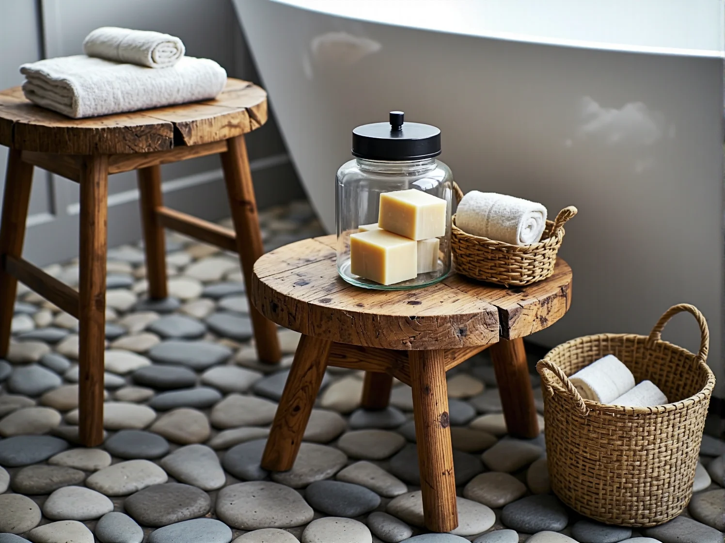 Szklane słoiki z recyklingu jako praktyczne organizery łazienkowe.