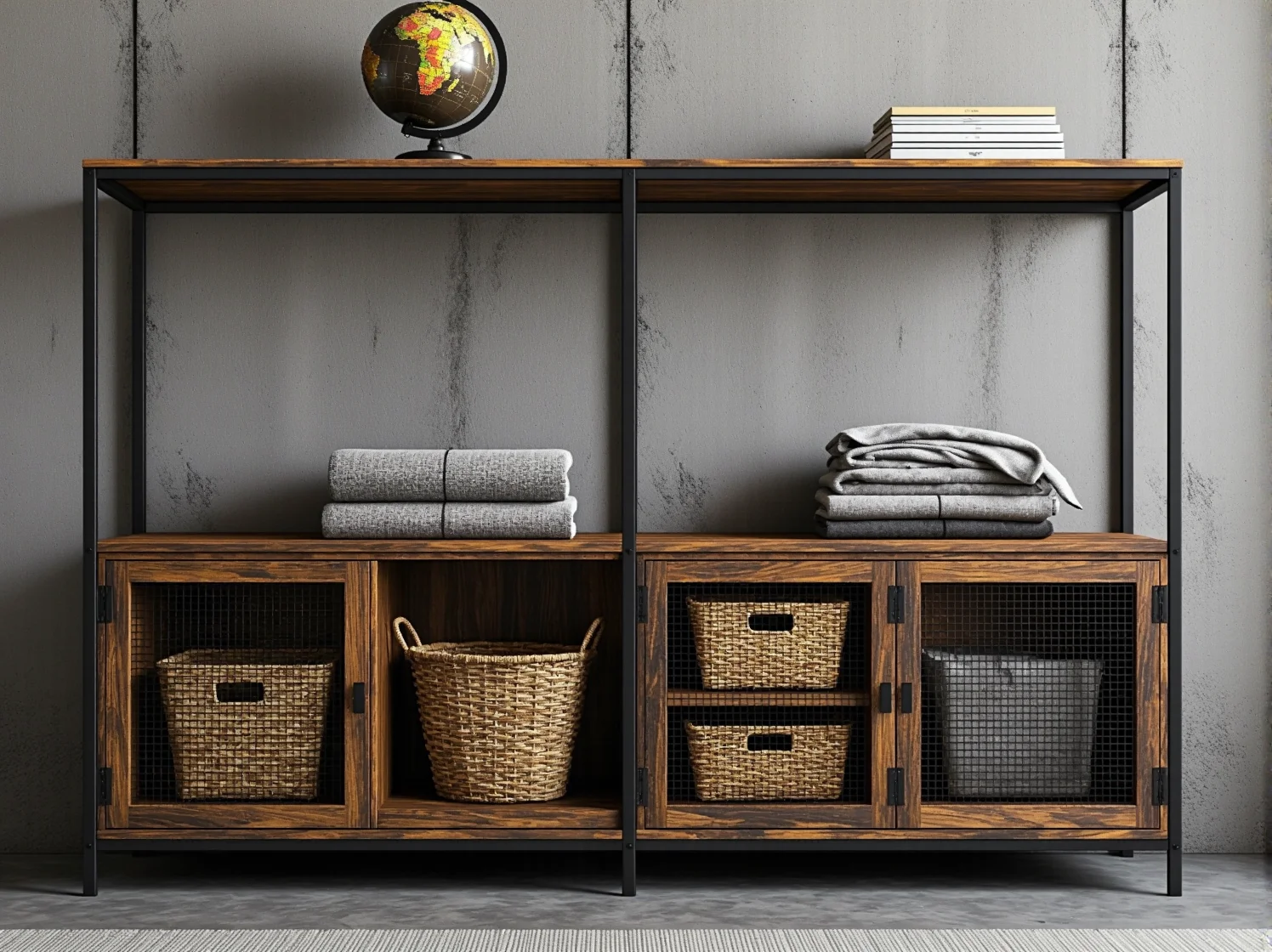 Surowy design regału w stylu industrialnym w domowym biurze