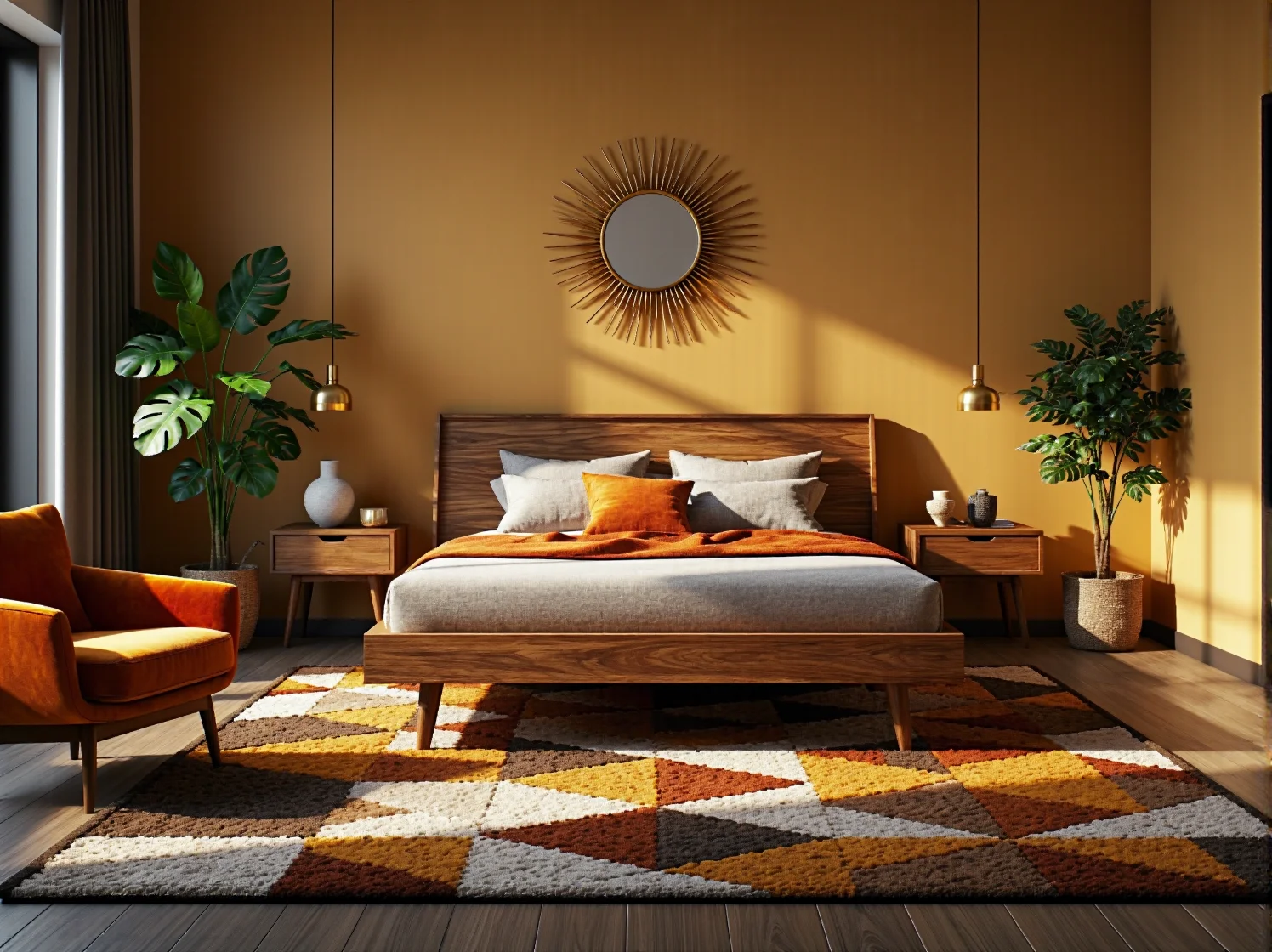 Łóżko dwuosobowe orzechowe w stylu retro na skośnych nóżkach