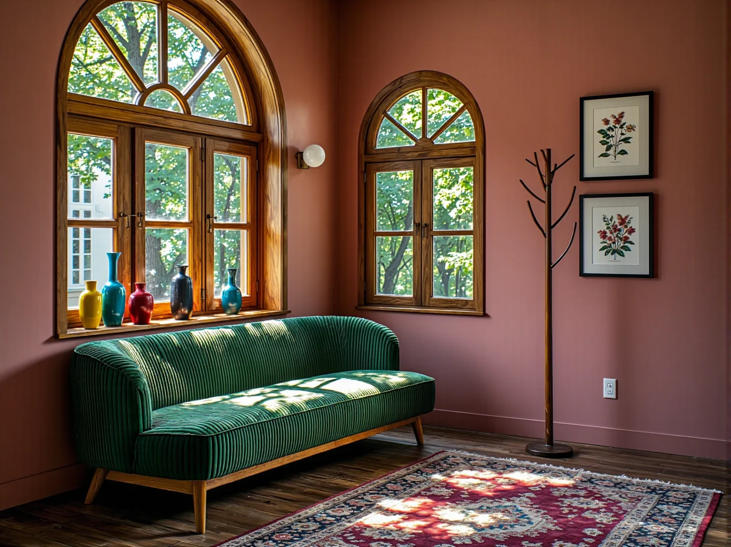 Czarno-biała szachownica na podłodze i ciepłe oświetlenie w przytulnej kawiarni w stylu retro.