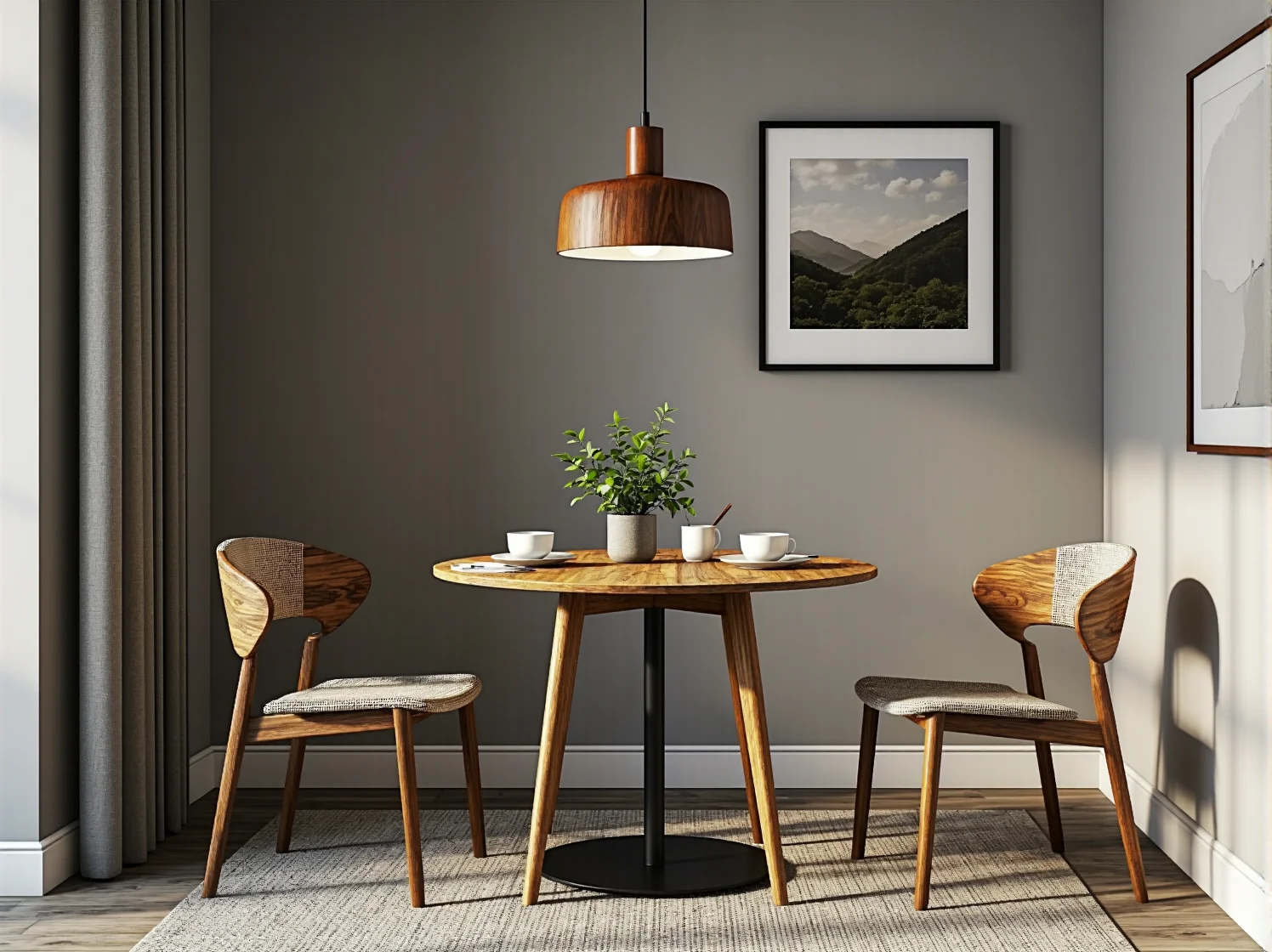 Drewniany stolik kawowy z ukrytym schowkiem i minimalistycznymi dekoracjami w małym mieszkaniu.