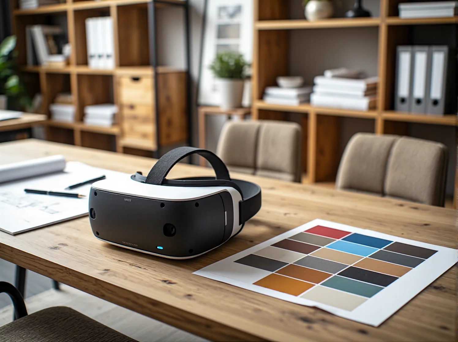 Architekt wnętrz prezentujący wizualizację 3D klientom w studiu