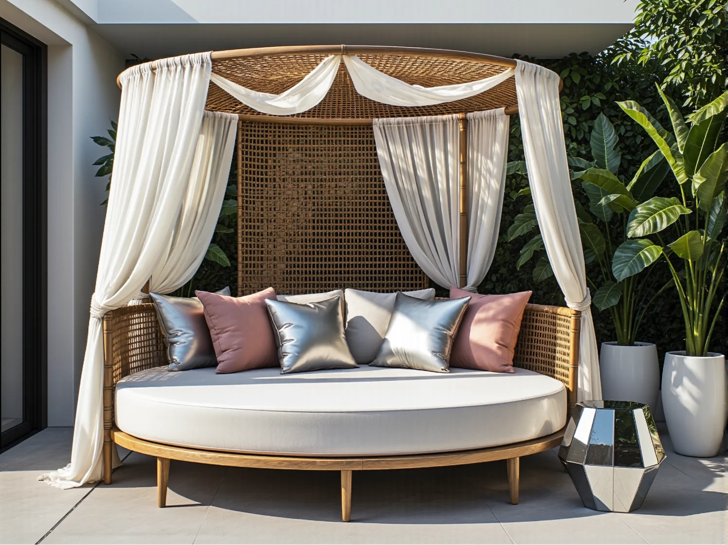 Złote akcesoria i elegancki stolik kawowy do ogrodu